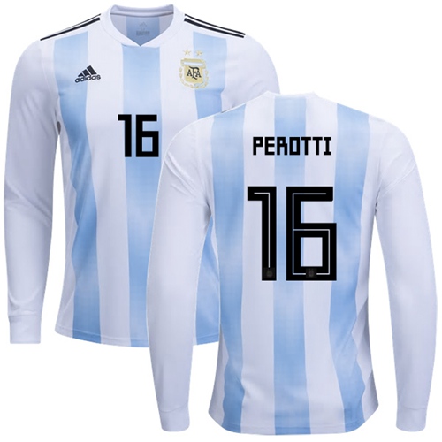 Argentina #16 Perotti Home Long Sleeves Soccer Country Jersey - Click Image to Close